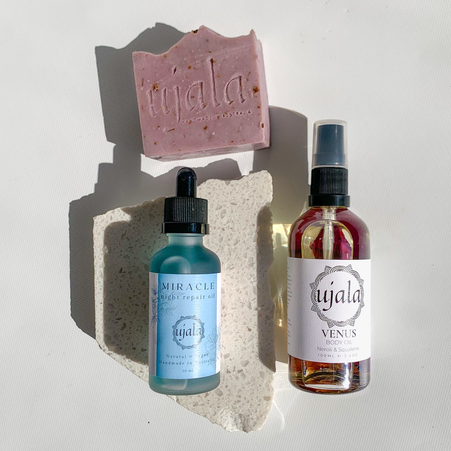 Miracle night face oil Venus light body and tanning oil and natural handmade soap bar